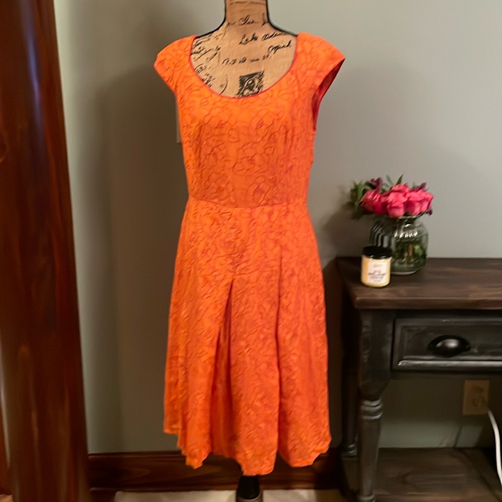Bob Mackie Studio Orange dress with embroidered floral pattern. Size large.